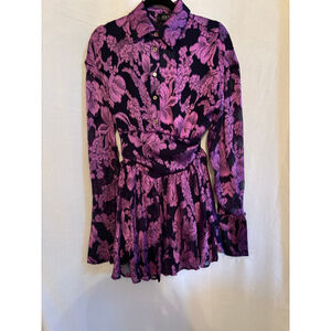 Women's AKIRA Purple Black Floral Long Sleeve Mini Dress S